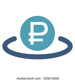 Rouble Deposit vector icon. Style is bicolor flat symbol, cyan and blue colors, rounded angles, white background.