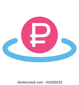 Rouble Deposit vector icon. Style is bicolor flat symbol, pink and blue colors, rounded angles, white background.