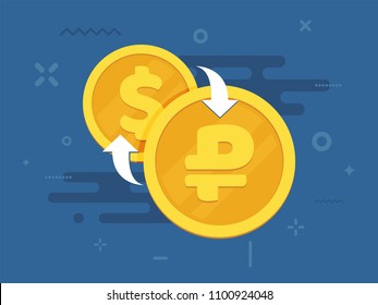 Rouble and dollar exchange concept. National currency signs. Finance symbol. Flat style vector illustration.