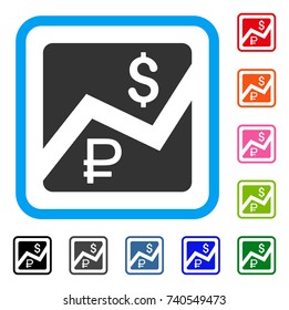 Rouble And Dollar Finances icon. Flat gray iconic symbol inside a light blue rounded square. Black, gray, green, blue, red, orange color additional versions of Rouble And Dollar Finances vector.
