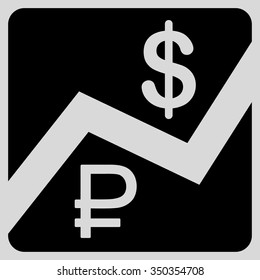 Rouble And Dollar Finances vector icon. Style is flat symbol, black color, rounded angles, light gray background.