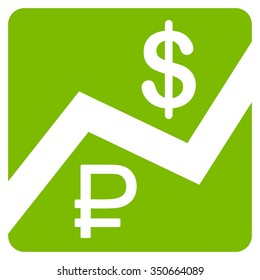 Rouble And Dollar Finances vector icon. Style is flat symbol, eco green color, rounded angles, white background.