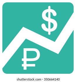 Rouble And Dollar Finances vector icon. Style is flat symbol, cyan color, rounded angles, white background.