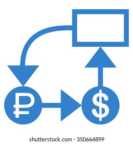 Rouble And Dollar Scheme vector icon. Style is flat symbol, cobalt color, white background.