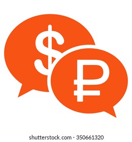 Rouble Dollar Transaction vector icon. Style is flat symbol, orange color, white background.