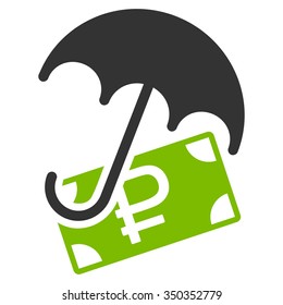 Rouble Financial Safety vector icon. Style is bicolor flat symbol, eco green and gray colors, rounded angles, white background.