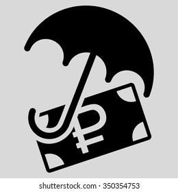 Rouble Financial Safety vector icon. Style is flat symbol, black color, rounded angles, light gray background.