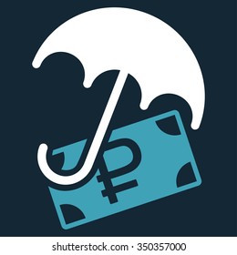 Rouble Financial Safety vector icon. Style is bicolor flat symbol, blue and white colors, rounded angles, dark blue background.