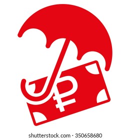 Rouble Financial Safety vector icon. Style is flat symbol, red color, rounded angles, white background.