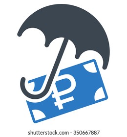 Rouble Financial Safety vector icon. Style is bicolor flat symbol, smooth blue colors, rounded angles, white background.