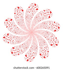 Rouble fireworks swirl flower with ten petals. Vector illustration style is flat red scattered symbols. Object whirlpool created from random symbols.
