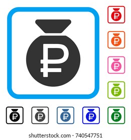 Rouble Fund icon. Flat grey iconic symbol inside a light blue rounded rectangle. Black, gray, green, blue, red, orange color variants of Rouble Fund vector.