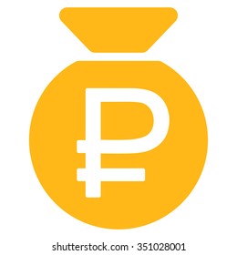 Rouble Fund vector icon. Style is flat symbol, yellow color, rounded angles, white background.