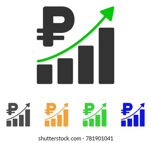 Rouble Growth Trend icon. Vector illustration style is a flat iconic rouble growth trend symbol with gray, green, blue, yellow color variants. Designed for web and software interfaces.
