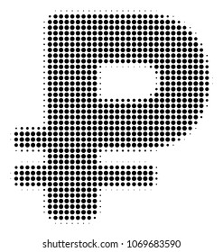 Rouble halftone vector icon. Illustration style is dotted iconic Rouble icon symbol on a white background. Halftone texture is circle points.