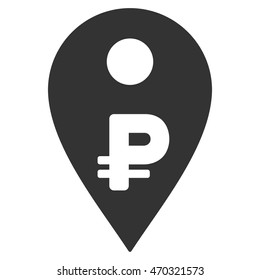 Rouble Map Marker icon. Vector style is flat iconic symbol with rounded angles, gray color, white background.