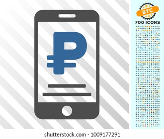 Rouble Mobile Payment icon with 700 bonus bitcoin mining and blockchain pictures. Vector illustration style is flat iconic symbols designed for bitcoin websites.