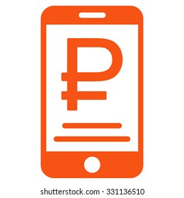 Rouble Mobile Payment vector icon. Style is flat orange symbol, rounded angles, white background.