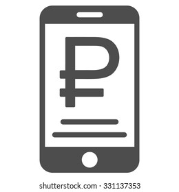 Rouble Mobile Payment vector icon. Style is flat gray symbol, rounded angles, white background.