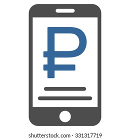 Rouble Mobile Payment vector icon. Style is flat bicolor cobalt and gray symbol, rounded angles, white background.