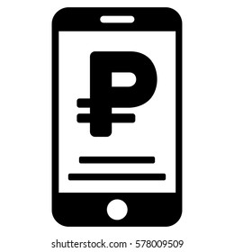 Rouble Mobile Payment vector pictogram. Illustration style is a flat iconic black symbol on white background.