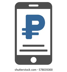 Rouble Mobile Payment vector pictogram. Illustration style is a flat iconic bicolor cobalt and gray symbol on white background.