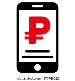 Rouble Mobile Payment vector pictograph. Illustration style is a flat iconic bicolor intensive red and black symbol on white background.