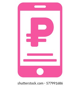 Rouble Mobile Payment vector pictograph. Illustration style is a flat iconic pink symbol on white background.