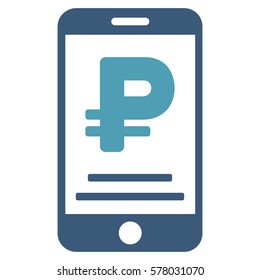Rouble Mobile Payment vector pictograph. Illustration style is a flat iconic bicolor cyan and blue symbol on white background.