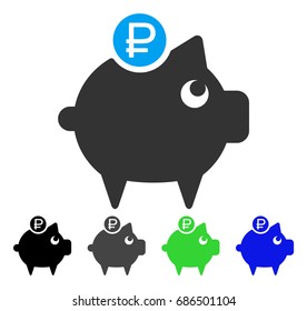 Rouble Piggy Bank flat vector pictograph. Colored rouble piggy bank gray, black, blue, green pictogram versions. Flat icon style for application design.
