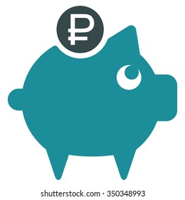 Rouble Piggy Bank vector icon. Style is bicolor flat symbol, soft blue colors, rounded angles, white background.