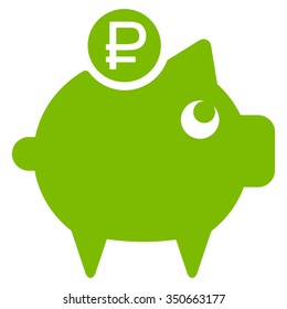 Rouble Piggy Bank vector icon. Style is flat symbol, eco green color, rounded angles, white background.