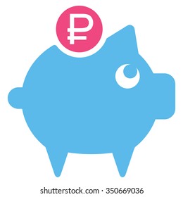 Rouble Piggy Bank vector icon. Style is bicolor flat symbol, pink and blue colors, rounded angles, white background.