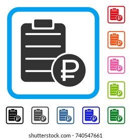 Rouble Price List icon. Flat grey iconic symbol inside a light blue rounded square. Black, gray, green, blue, red, orange color additional versions of Rouble Price List vector.