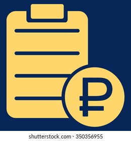 Rouble Price List vector icon. Style is flat symbol, yellow color, rounded angles, blue background.