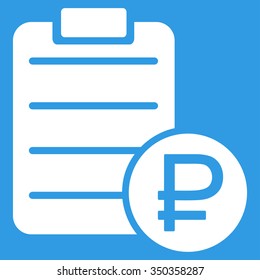 Rouble Price List vector icon. Style is flat symbol, white color, rounded angles, blue background.