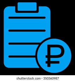 Rouble Price List vector icon. Style is flat symbol, blue color, rounded angles, black background.
