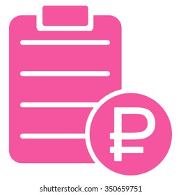 Rouble Price List vector icon. Style is flat symbol, pink color, rounded angles, white background.