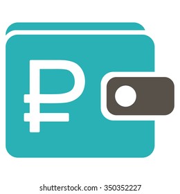 Rouble Purse vector icon. Style is bicolor flat symbol, grey and cyan colors, rounded angles, white background.