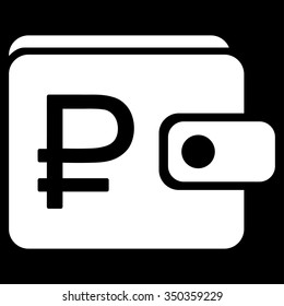 Rouble Purse vector icon. Style is flat symbol, white color, rounded angles, black background.
