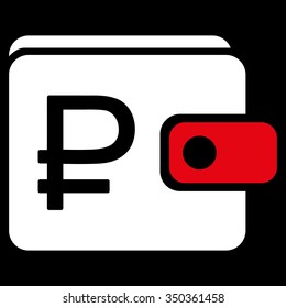 Rouble Purse vector icon. Style is bicolor flat symbol, red and white colors, rounded angles, black background.