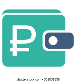 Rouble Purse vector icon. Style is bicolor flat symbol, cobalt and cyan colors, rounded angles, white background.