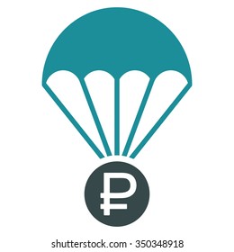 Rouble Rescue vector icon. Style is bicolor flat symbol, soft blue colors, rounded angles, white background.