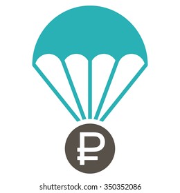 Rouble Rescue vector icon. Style is bicolor flat symbol, grey and cyan colors, rounded angles, white background.