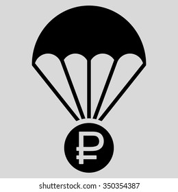 Rouble Rescue vector icon. Style is flat symbol, black color, rounded angles, light gray background.