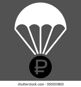 Rouble Rescue vector icon. Style is bicolor flat symbol, black and white colors, rounded angles, gray background.