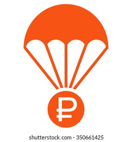 Rouble Rescue vector icon. Style is flat symbol, orange color, rounded angles, white background.
