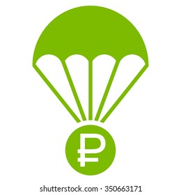 Rouble Rescue vector icon. Style is flat symbol, eco green color, rounded angles, white background.