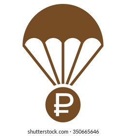 Rouble Rescue vector icon. Style is flat symbol, brown color, rounded angles, white background.