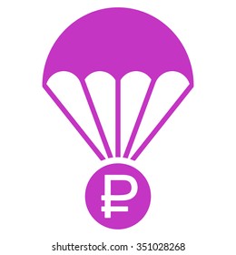 Rouble Rescue vector icon. Style is flat symbol, violet color, rounded angles, white background.